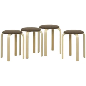 Gestoffeerde Krukken In Set Van 4, Stapelbaar, Gelakte Oppervlakte, Houten Poten, Bruin