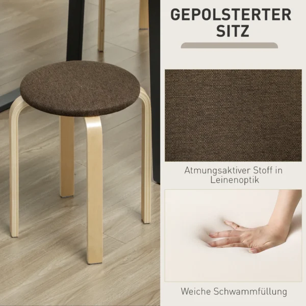 Gestoffeerde Krukken In Set Van 4, Stapelbaar, Gelakte Oppervlakte, Houten Poten, Bruin