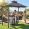 Grillpaviljoen 2,4 X 1,4 M, Windbestendige Grill Overkapping Met Dubbel Dak Ventilatieopening Zijplanken