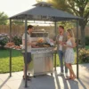 Grillpaviljoen 2,4 X 1,4 M, Windbestendige Grill Overkapping Met Dubbel Dak Ventilatieopening Zijplanken