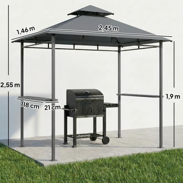 Grillpaviljoen 2,4 X 1,4 M, Windbestendige Grill Overkapping Met Dubbel Dak Ventilatieopening Zijplanken
