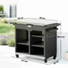 Grillwagen 5 laags Grilltafel Met Verstelbare Roestvrijstalen Werkoppervlak, Planken, Lade, Wielen, Kruidenhouder, Vuilnisstandaard