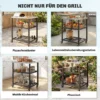 Grillwagen Met 3 Niveaus, Serveerwagen Met Verstelbare Werkruimte, Planken, Haken, Wielen 77 X 51 X 80 Cm Zwart