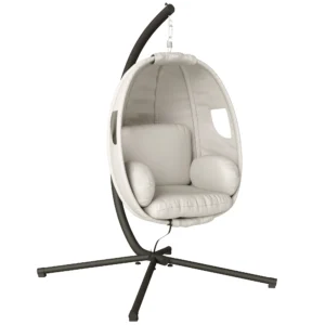 Hangstoel Met Frame, Opvouwbare Hangmand Met Dik Zitkussen, Verstelbare Hoogte, Veiligheidsgordel Tot 120 Kg