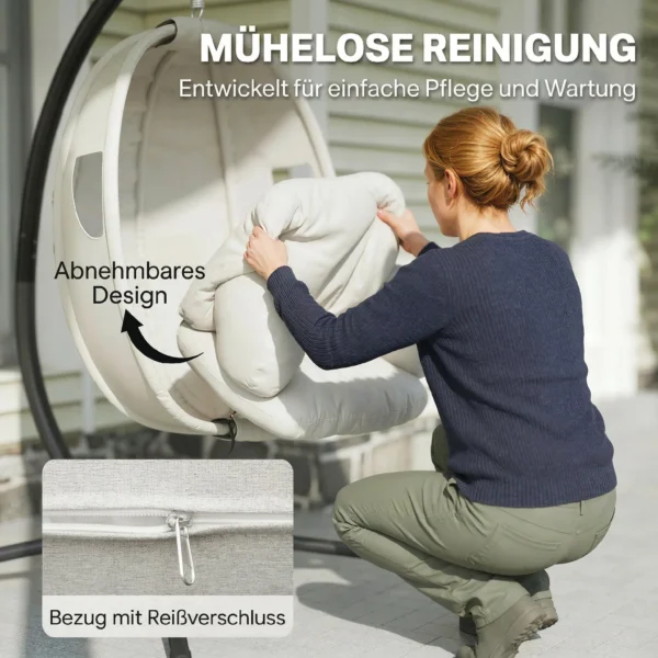 Hangstoel Met Frame, Opvouwbare Hangmand Met Dik Zitkussen, Verstelbare Hoogte, Veiligheidsgordel Tot 120 Kg