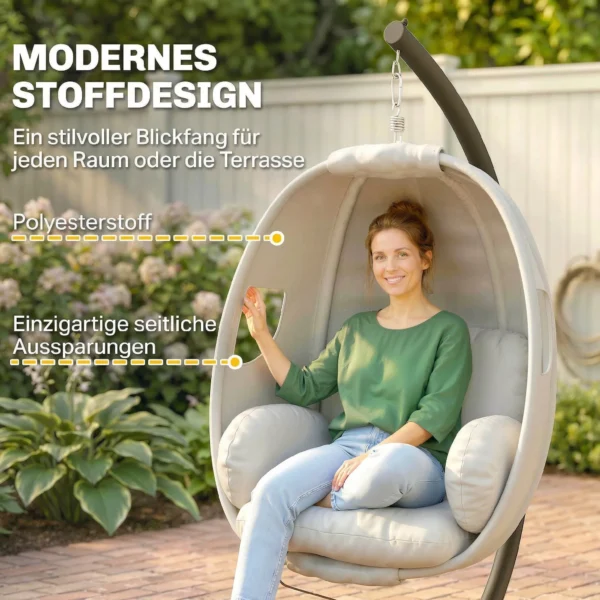 Hangstoel Met Frame, Opvouwbare Hangmand Met Dik Zitkussen, Verstelbare Hoogte, Veiligheidsgordel Tot 120 Kg