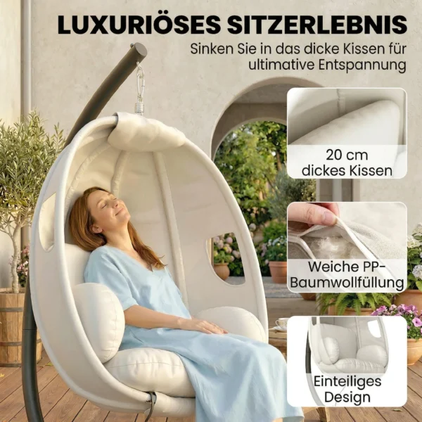 Hangstoel Met Frame, Opvouwbare Hangmand Met Dik Zitkussen, Verstelbare Hoogte, Veiligheidsgordel Tot 120 Kg