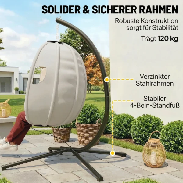 Hangstoel Met Frame, Opvouwbare Hangmand Met Dik Zitkussen, Verstelbare Hoogte, Veiligheidsgordel Tot 120 Kg