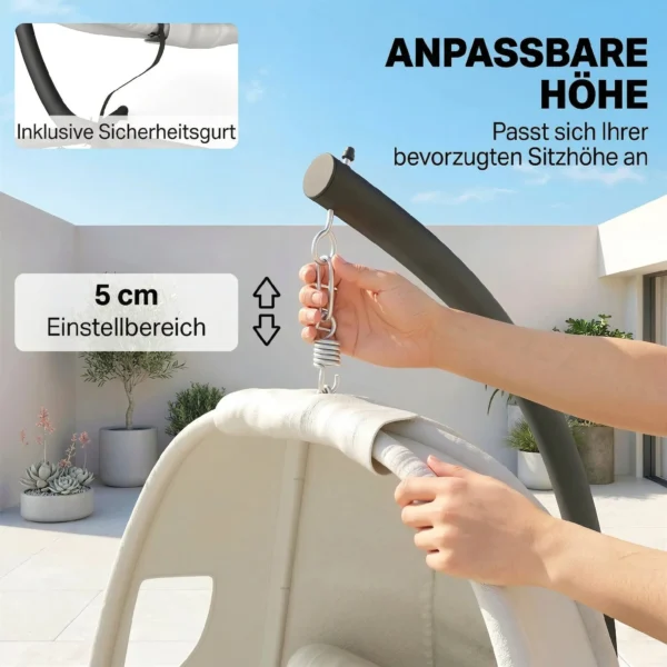 Hangstoel Met Frame, Opvouwbare Hangmand Met Dik Zitkussen, Verstelbare Hoogte, Veiligheidsgordel Tot 120 Kg