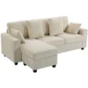 Hoekbank Met Omkeerbare Chaise Longue, 3 zits Bank Met Fluwelen Look, Brede En Diepe Zitruimte, Verenkussens, Beige