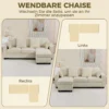 Hoekbank Met Omkeerbare Chaise Longue, 3 zits Bank Met Fluwelen Look, Brede En Diepe Zitruimte, Verenkussens, Beige
