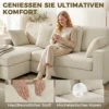 Hoekbank Met Omkeerbare Chaise Longue, 3 zits Bank Met Fluwelen Look, Brede En Diepe Zitruimte, Verenkussens, Beige