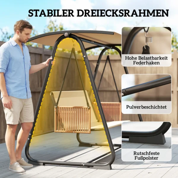 Hollywoodschommel, 3 zits Tuinschommel Met Verstelbaar Zonnedak Afneembaar Ademende Zitkussen