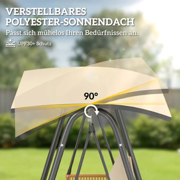 Hollywoodschommel, 3 zits Tuinschommel Met Verstelbaar Zonnedak Afneembaar Ademende Zitkussen