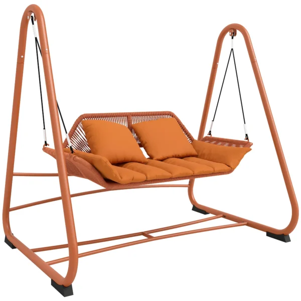 Hollywoodschommel, Tuinschommel Met Kussen, Frame, Voor Tuin, Balkon, 174 X 120 X 162 Cm, Metaal, Terracotta