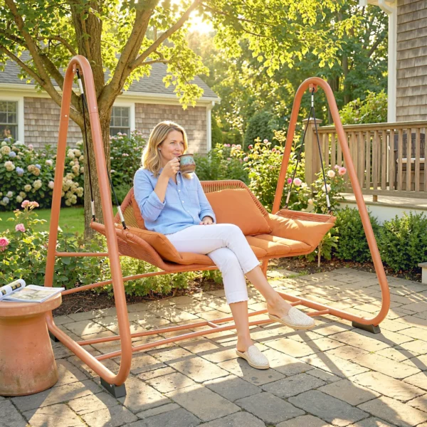 Hollywoodschommel, Tuinschommel Met Kussen, Frame, Voor Tuin, Balkon, 174 X 120 X 162 Cm, Metaal, Terracotta