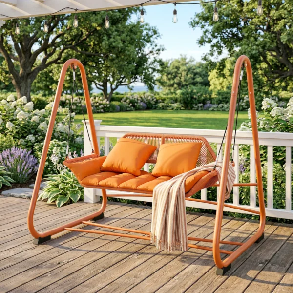 Hollywoodschommel, Tuinschommel Met Kussen, Frame, Voor Tuin, Balkon, 174 X 120 X 162 Cm, Metaal, Terracotta