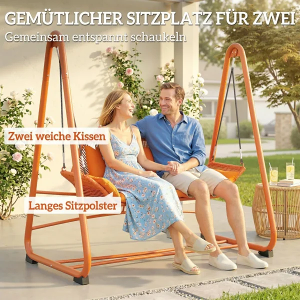 Hollywoodschommel, Tuinschommel Met Kussen, Frame, Voor Tuin, Balkon, 174 X 120 X 162 Cm, Metaal, Terracotta