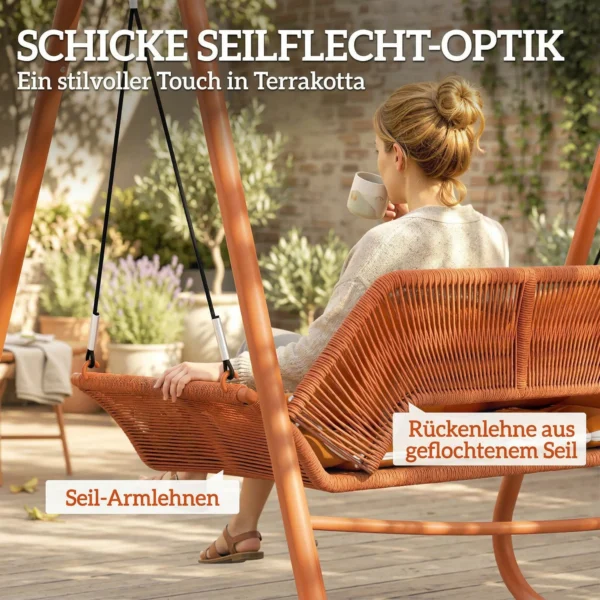 Hollywoodschommel, Tuinschommel Met Kussen, Frame, Voor Tuin, Balkon, 174 X 120 X 162 Cm, Metaal, Terracotta