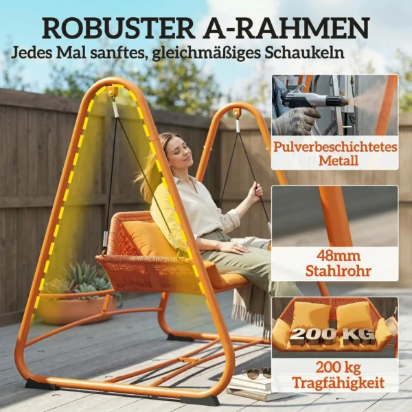 Hollywoodschommel, Tuinschommel Met Kussen, Frame, Voor Tuin, Balkon, 174 X 120 X 162 Cm, Metaal, Terracotta