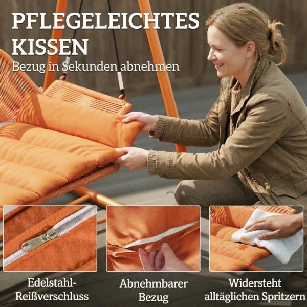 Hollywoodschommel, Tuinschommel Met Kussen, Frame, Voor Tuin, Balkon, 174 X 120 X 162 Cm, Metaal, Terracotta