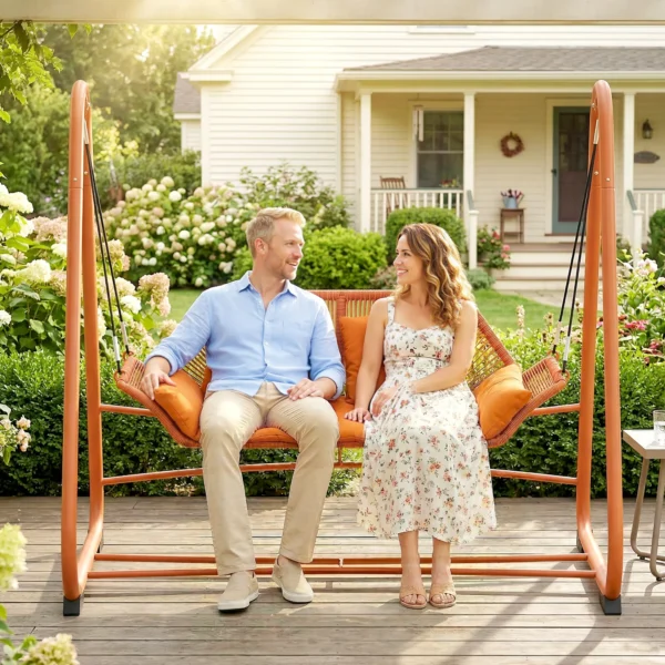 Hollywoodschommel, Tuinschommel Met Kussen, Frame, Voor Tuin, Balkon, 174 X 120 X 162 Cm, Metaal, Terracotta