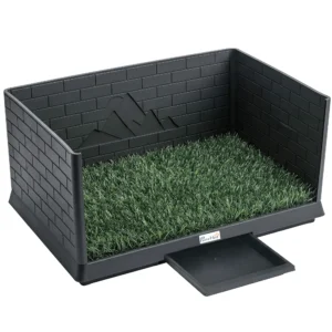Hondentoilet 75 X 51 Cm Honden WC Met Kunstgras Puppytoilet Met Hoge Muren Uitschuifbare Lade Drainage Zwart