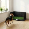 Hondentoilet 75 X 51 Cm Honden WC Met Kunstgras Puppytoilet Met Hoge Muren Uitschuifbare Lade Drainage Zwart