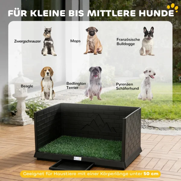 Hondentoilet 75 X 51 Cm Honden WC Met Kunstgras Puppytoilet Met Hoge Muren Uitschuifbare Lade Drainage Zwart