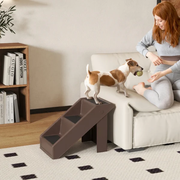 Hondentrap 3 Treden 36,5 Cm Hoog Huisdiertrap Voor Kleine Honden Inklapbaar Voor Bed, Bank, Auto Bruin