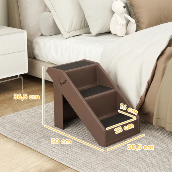 Hondentrap 3 Treden 36,5 Cm Hoog Huisdiertrap Voor Kleine Honden Inklapbaar Voor Bed, Bank, Auto Bruin