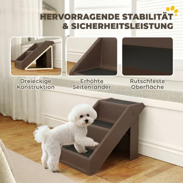 Hondentrap 3 Treden 36,5 Cm Hoog Huisdiertrap Voor Kleine Honden Inklapbaar Voor Bed, Bank, Auto Bruin