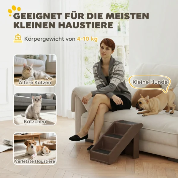 Hondentrap 3 Treden 36,5 Cm Hoog Huisdiertrap Voor Kleine Honden Inklapbaar Voor Bed, Bank, Auto Bruin