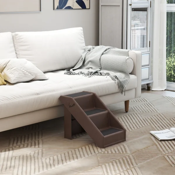 Hondentrap 3 Treden 36,5 Cm Hoog Huisdiertrap Voor Kleine Honden Inklapbaar Voor Bed, Bank, Auto Bruin