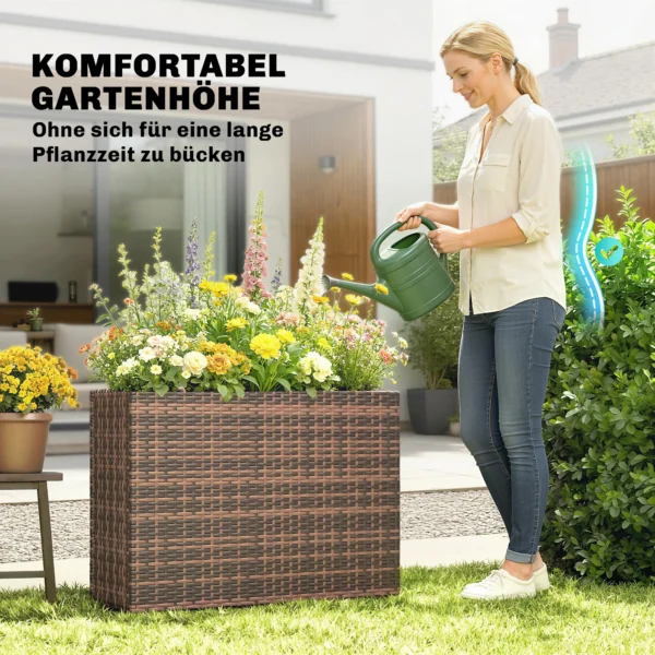 Hoog Bed Met Verstelbare Poten, Rattan Plantenbak Met Uitneembare Inzet Voor Terras En Balkon, Bruin