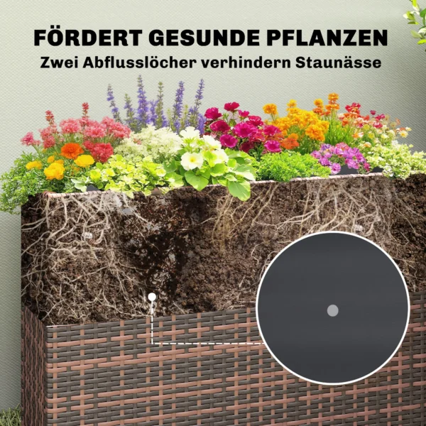 Hoog Bed Met Verstelbare Poten, Rattan Plantenbak Met Uitneembare Inzet Voor Terras En Balkon, Bruin