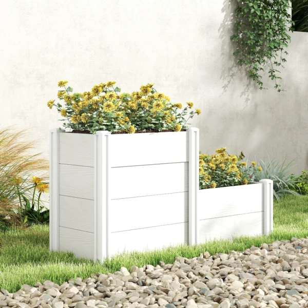 Hoogbed 3 traps Stapelbaar Tuinbed Met Open Bodem, Modulair Kruidenbed DIY Montage Kunststof