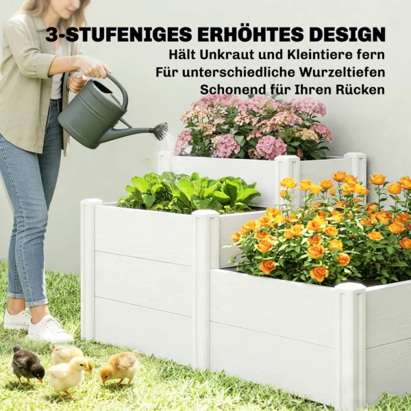 Hoogbed 3 traps Stapelbaar Tuinbed Met Open Bodem, Modulair Kruidenbed DIY Montage Kunststof