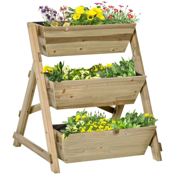 Hoogbed Bloementrap Hout Bloemenladder Met 3 Planken Plantentrap Plantenrek Plantenstandaard Bloemenrek Bloemenstandaard Natuur 71 X 61 X 77 Cm