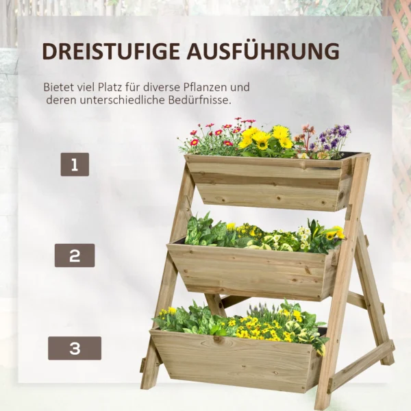 Hoogbed Bloementrap Hout Bloemenladder Met 3 Planken Plantentrap Plantenrek Plantenstandaard Bloemenrek Bloemenstandaard Natuur 71 X 61 X 77 Cm