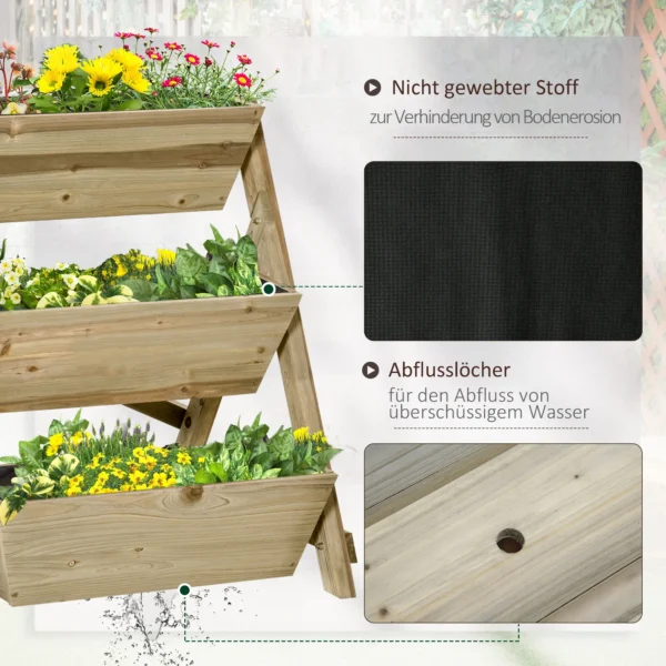 Hoogbed Bloementrap Hout Bloemenladder Met 3 Planken Plantentrap Plantenrek Plantenstandaard Bloemenrek Bloemenstandaard Natuur 71 X 61 X 77 Cm