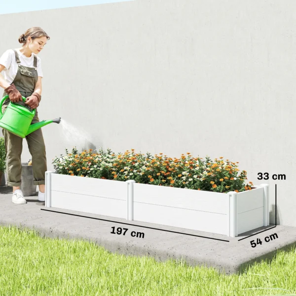 Hoogbed Kunststof, Stapelbaar Plantenbed Met DIY Montage Kweekbed 197 X 54 X 33 Cm Wit