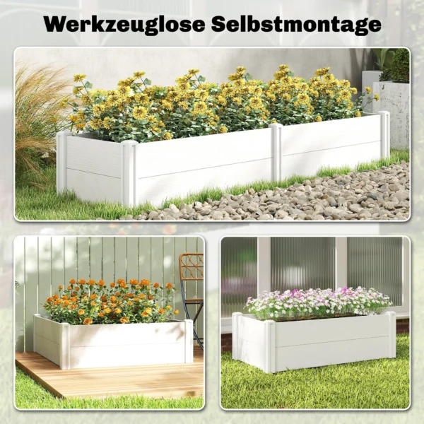 Hoogbed Kunststof, Stapelbaar Plantenbed Met DIY Montage Kweekbed 197 X 54 X 33 Cm Wit
