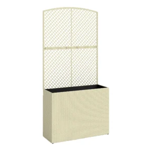 Hoogbed Met Klimrek In Rotan look Plantenbak Voor Klimplanten Voor Tuin, Balkon, 80 X 30 X 163 Cm, Beige