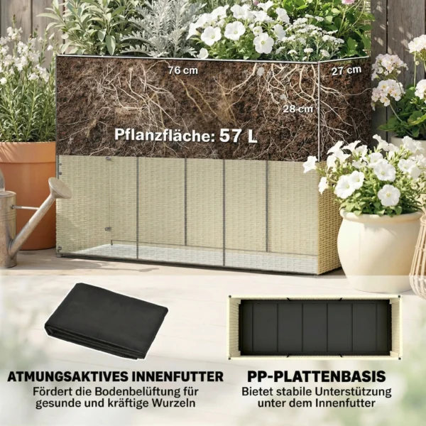 Hoogbed Met Klimrek In Rotan look Plantenbak Voor Klimplanten Voor Tuin, Balkon, 80 X 30 X 163 Cm, Beige