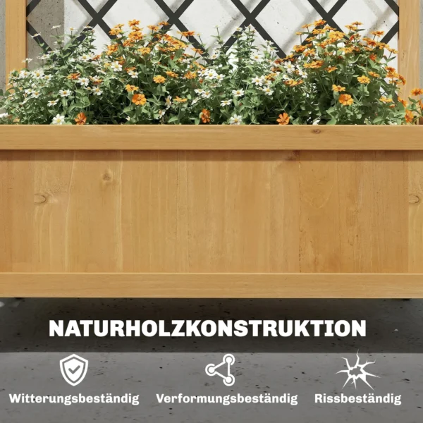 Hoogbed Met Metalen Rooster, Houten Plantenbak Op Wielen, Buiten Plantenbak, Bruin