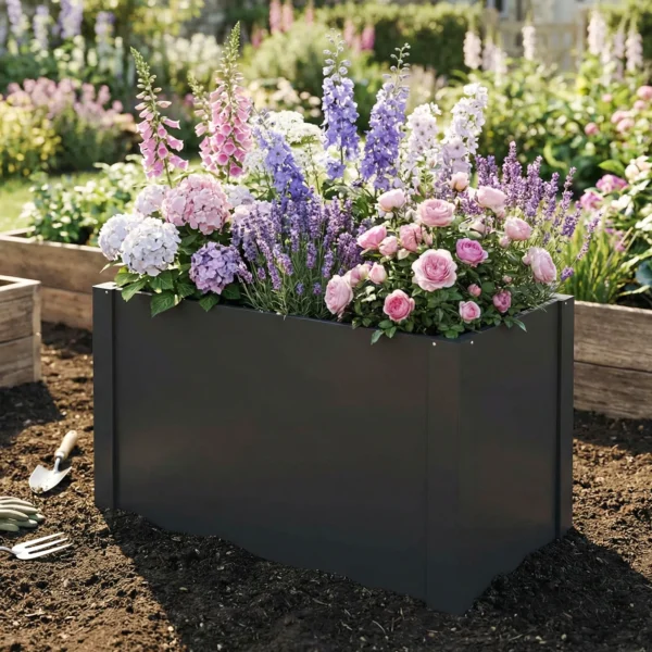 Hoogbed Met Open Bodem, Plantenbak Met Versterkingsstang En Handschoenen, 102 X 52 X 55 Cm, Zwart