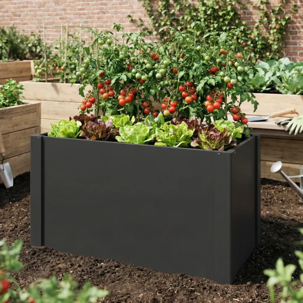Hoogbed Met Open Bodem, Plantenbak Met Versterkingsstang En Handschoenen, 102 X 52 X 55 Cm, Zwart