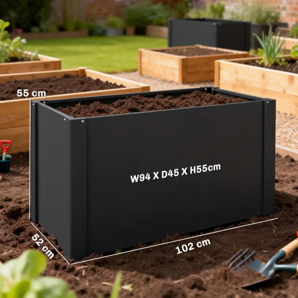 Hoogbed Met Open Bodem, Plantenbak Met Versterkingsstang En Handschoenen, 102 X 52 X 55 Cm, Zwart