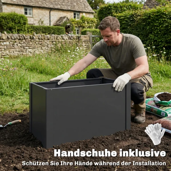 Hoogbed Met Open Bodem, Plantenbak Met Versterkingsstang En Handschoenen, 102 X 52 X 55 Cm, Zwart